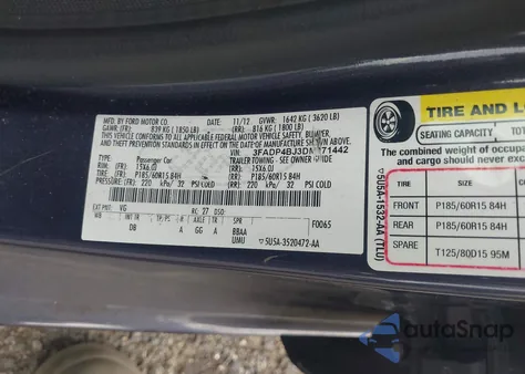 2013 Ford Fiesta Se z USA, uszkodzony, nr VIN 3FADP4BJ3DM171442